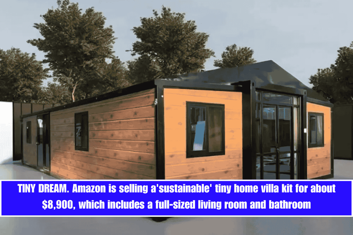 TINY DREAM. Amazon is selling a'sustainable' tiny home villa kit for about $8,900, which includes a full-sized living room and bathroom
