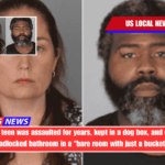 Police say a teen was assaulted for years, kept in a dog box, and chained to a padlocked bathroom in a bare room with just a bucket.
