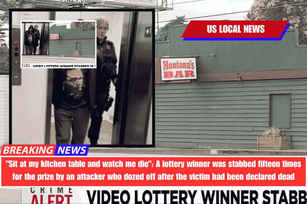 Sit at my kitchen table and watch me die A lottery winner was stabbed fifteen times for the prize by an attacker who dozed off after the victim had been declared dead