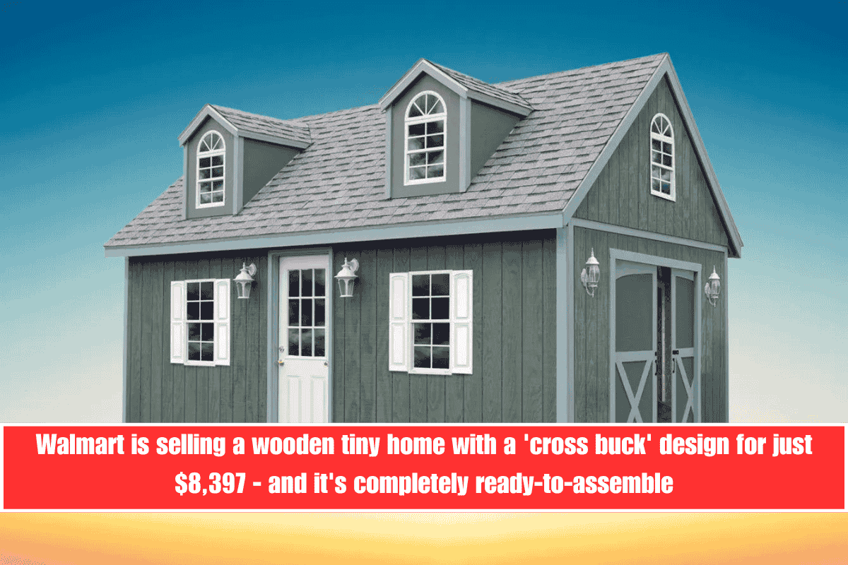 Walmart is selling a wooden tiny home with a 'cross buck' design for just $8,397 - and it's completely ready-to-assemble